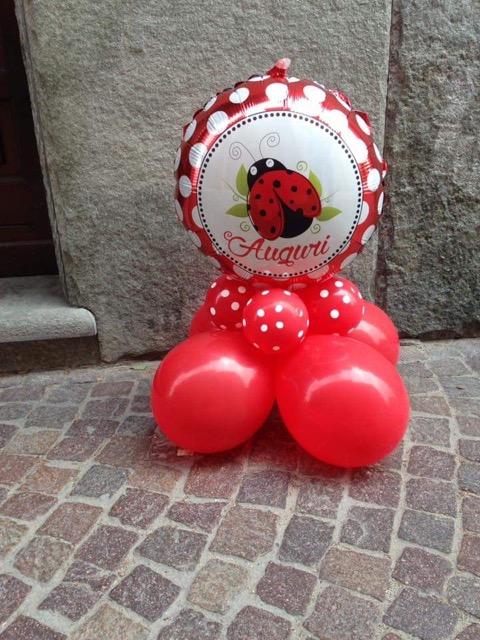 Composizione palloncini auguri coccinelle